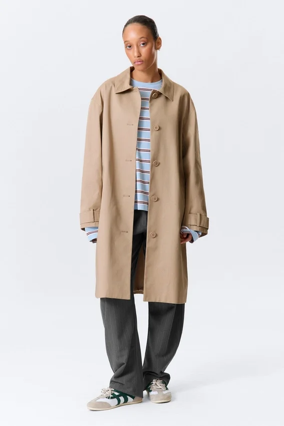 Abrigo de corte holgado de un solo botonero – Beige Abrigo de corte holgado de un solo botonero – Beige