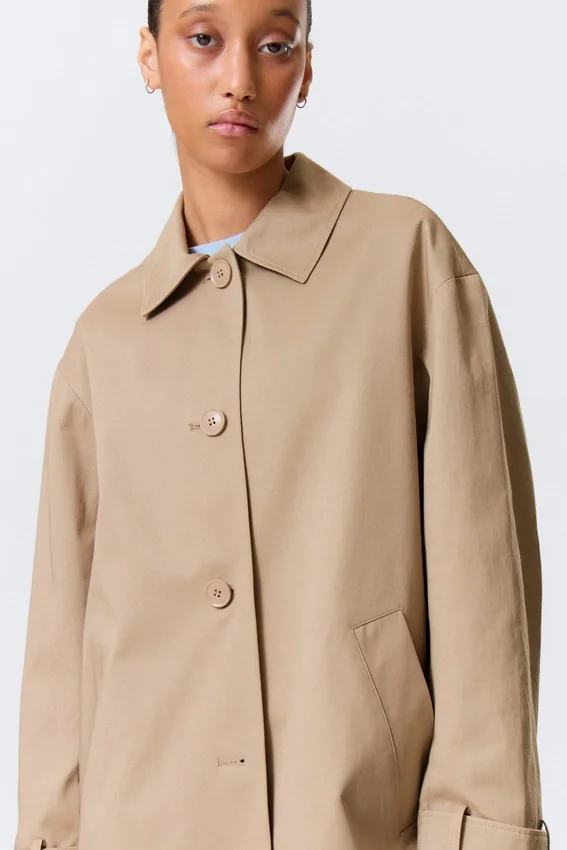 Abrigo de corte holgado de un solo botonero – Beige Abrigo de corte holgado de un solo botonero – Beige