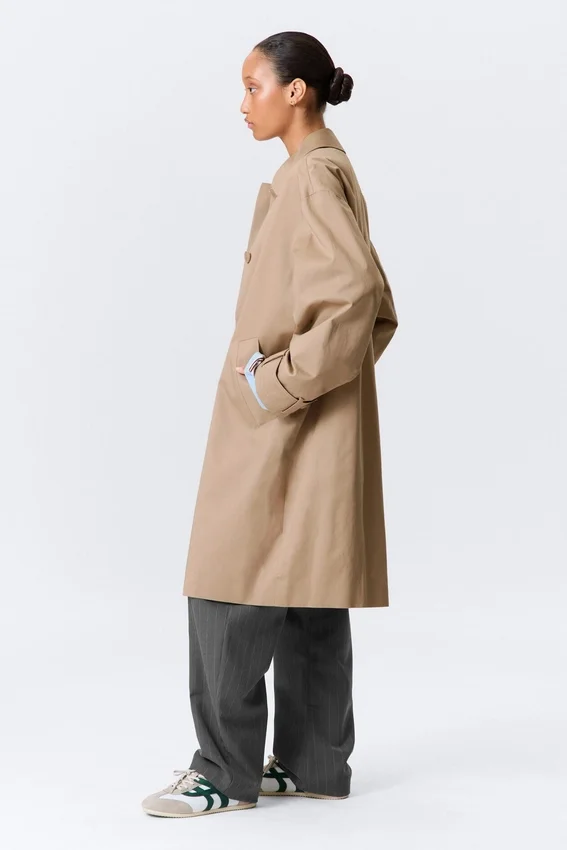 Abrigo de corte holgado de un solo botonero – Beige Abrigo de corte holgado de un solo botonero – Beige