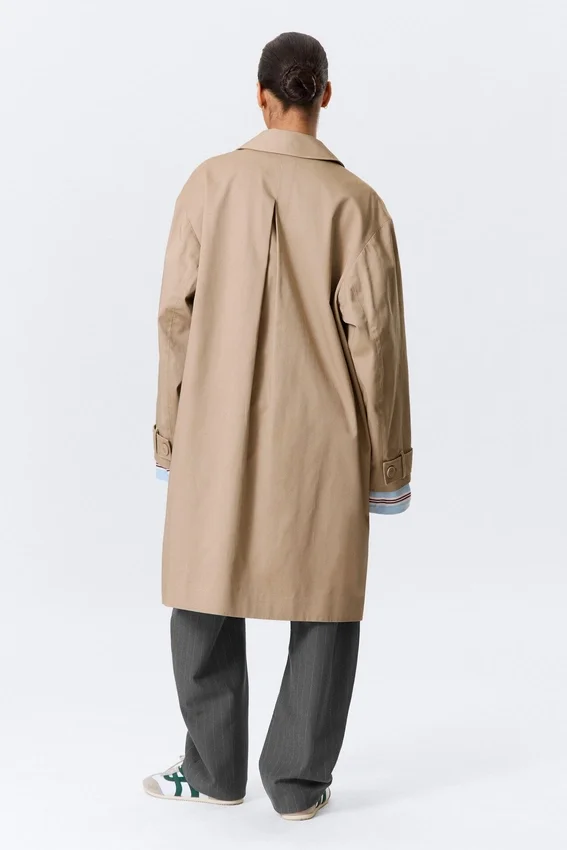 Abrigo de corte holgado de un solo botonero – Beige Abrigo de corte holgado de un solo botonero – Beige