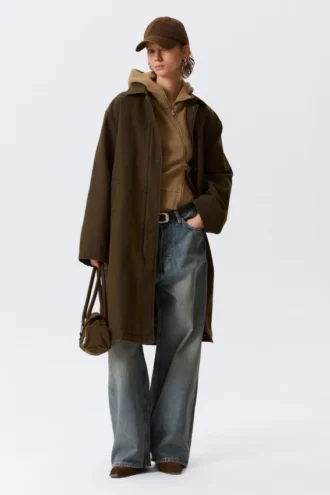 Abrigo de lona oversize – Verde caqui oscuro