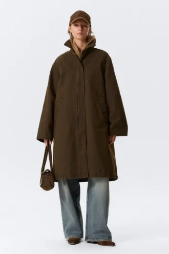 Abrigo de lona oversize – Verde caqui oscuro