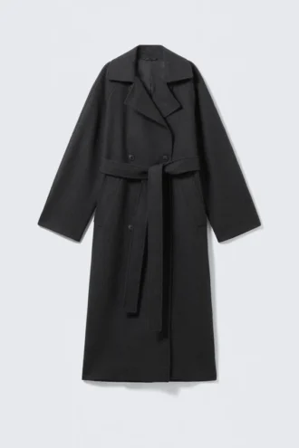 Abrigo oversize de doble botonadura en mezcla de lana de Kia – Gris oscuro jaspeado