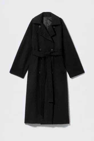 Abrigo oversize de doble botonadura en mezcla de lana de Kia – Negro