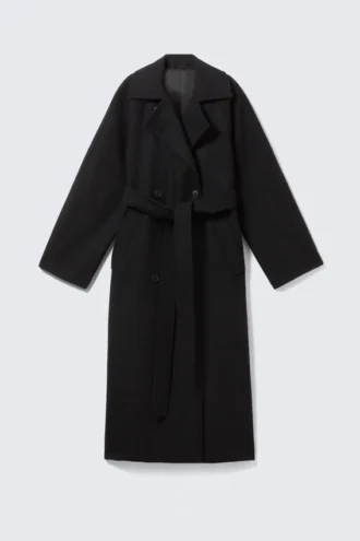 Abrigo oversize de doble botonadura en mezcla de lana de Kia – Negro jaspeado