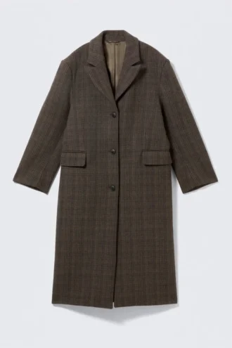 Abrigo oversize de mezcla de lana – A cuadros marrón oscuro