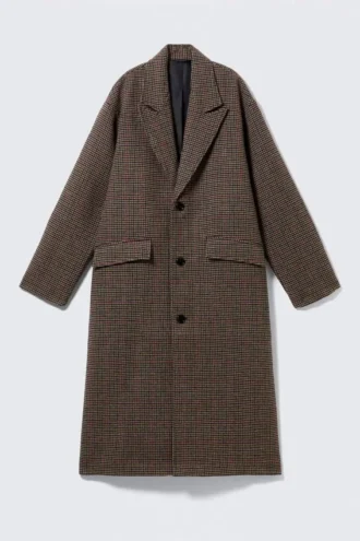 Abrigo oversize de mezcla de lana con botonadura sencilla – Beige a cuadros