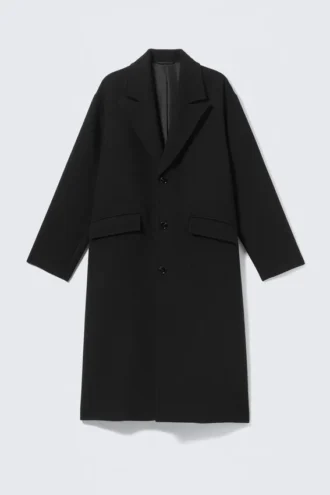 Abrigo oversize de mezcla de lana con botonadura simple – Negro