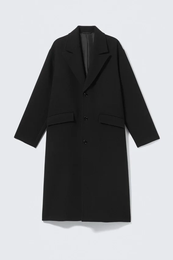 Abrigo oversize de mezcla de lana con botonadura simple – Negro Abrigo oversize de mezcla de lana con botonadura simple – Negro