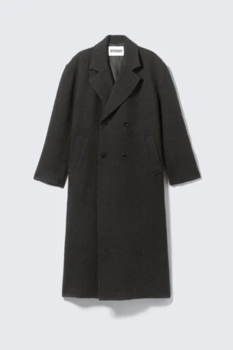 Abrigo oversize de mezcla de lana con doble botonadura – Espiga gris oscuro