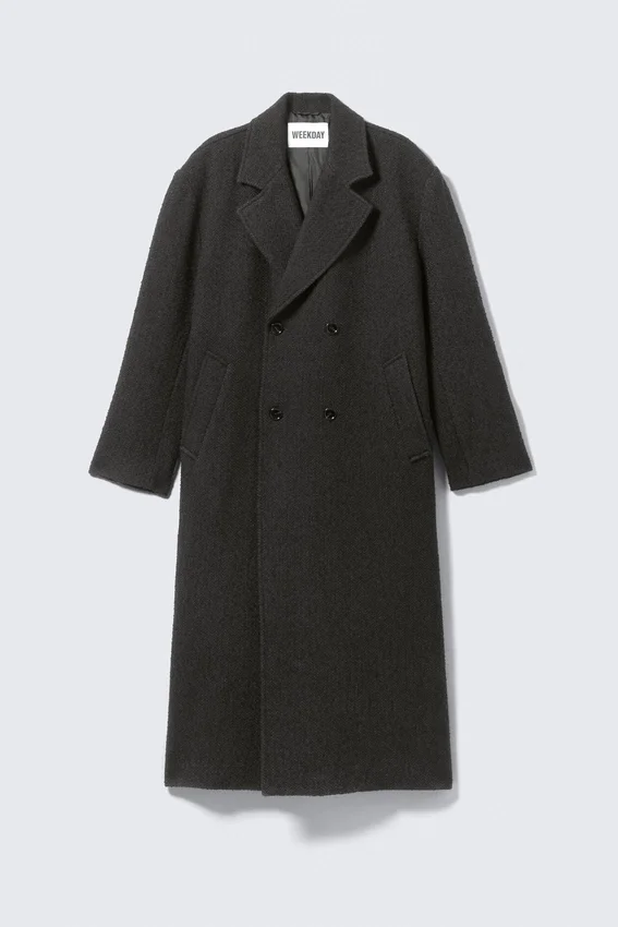Abrigo oversize de mezcla de lana con doble botonadura – Espiga gris oscuro Abrigo oversize de mezcla de lana con doble botonadura – Espiga gris oscuro
