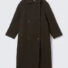 Abrigo oversize de mezcla de lana con doble botonadura – Marrón oscuro jaspeado