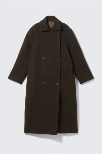 Abrigo oversize de mezcla de lana con doble botonadura – Marrón oscuro jaspeado