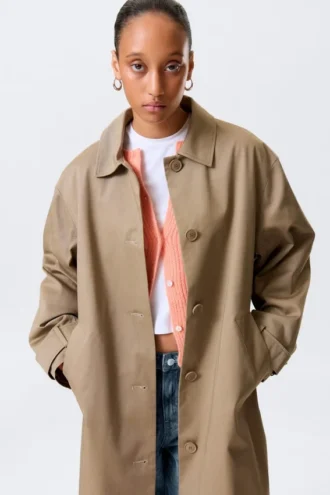 Abrigo tipo car coat holgado de botonadura sencilla – Dusty Mole