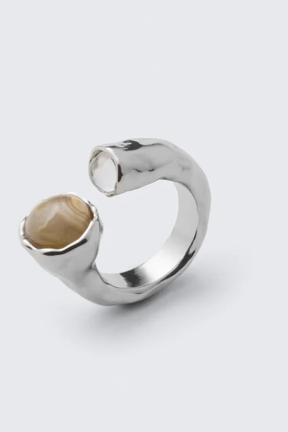 Anillo abierto con piedras orgánicas – Plata Anillo abierto con piedras orgánicas – Plata