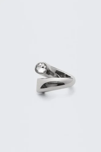 Anillo de banda abierta con diamantes de imitación – Plata