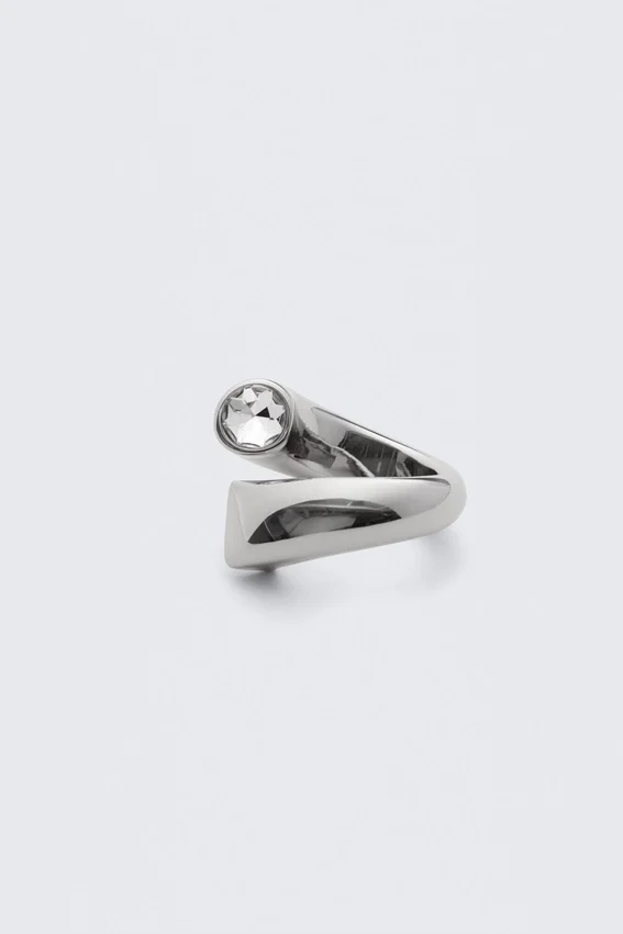Anillo de banda abierta con diamantes de imitación – Plata Anillo de banda abierta con diamantes de imitación – Plata