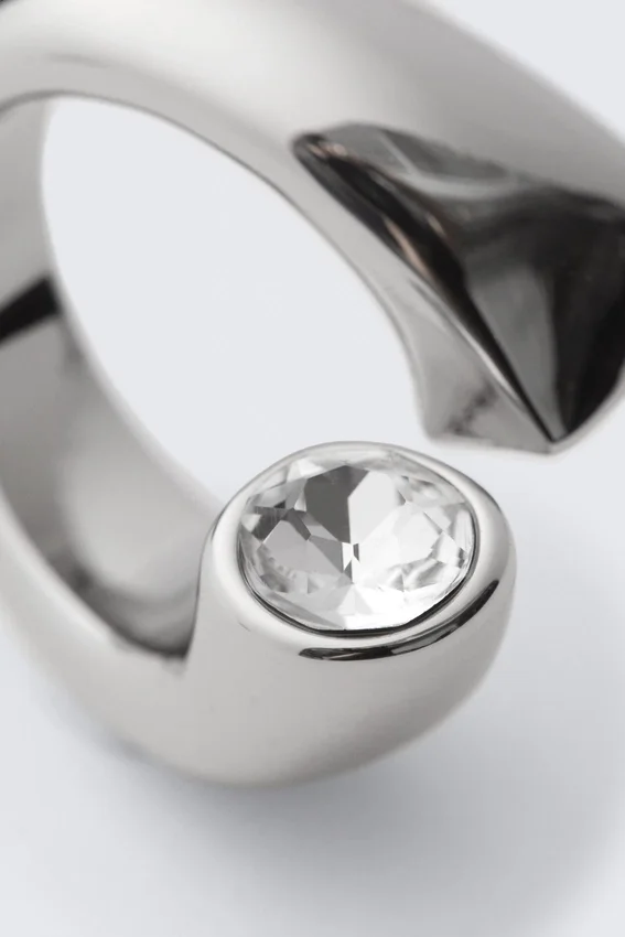 Anillo de banda abierta con diamantes de imitación – Plata Anillo de banda abierta con diamantes de imitación – Plata