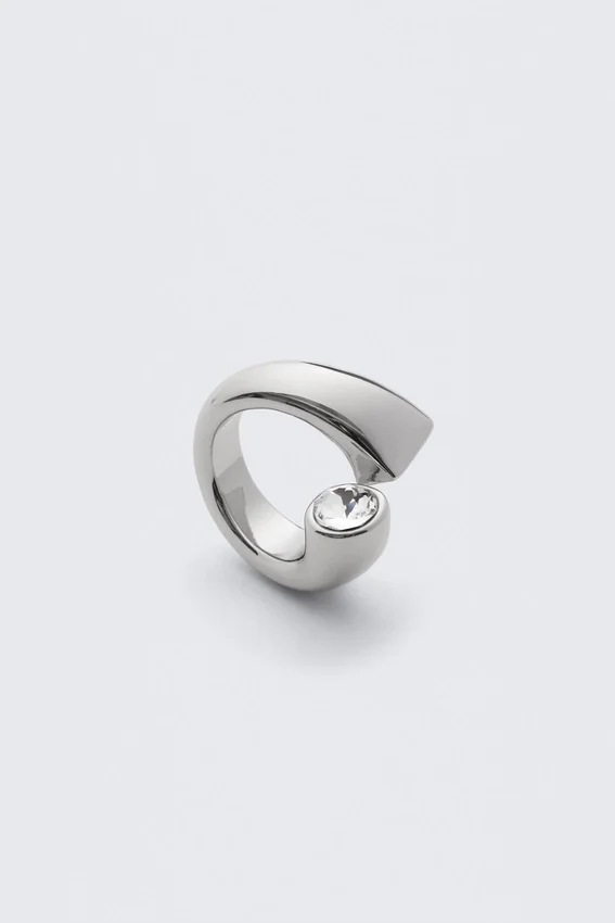 Anillo de banda abierta con diamantes de imitación – Plata Anillo de banda abierta con diamantes de imitación – Plata