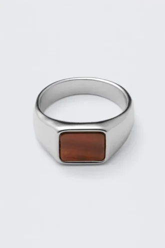 Anillo de sello con ojo de tigre – Plata – Piedra marrón