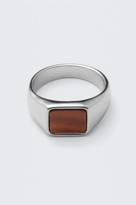 Anillo de sello con ojo de tigre – Plata – Piedra marrón Anillo de sello con ojo de tigre – Plata – Piedra marrón