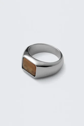 Anillo de sello con ojo de tigre – Plata – Piedra marrón