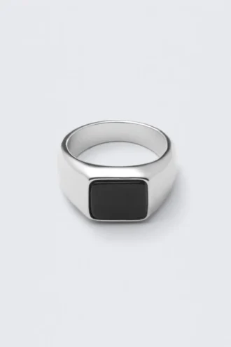 Anillo de sello con ojo de tigre – Plata – Piedra negra