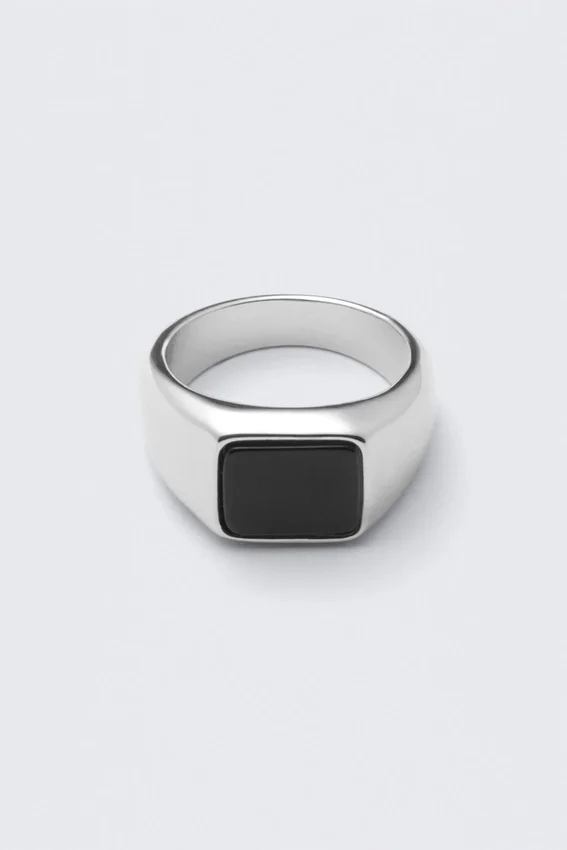 Anillo de sello con ojo de tigre – Plata – Piedra negra Anillo de sello con ojo de tigre – Plata – Piedra negra