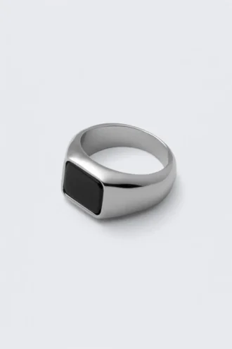 Anillo de sello con ojo de tigre – Plata – Piedra negra