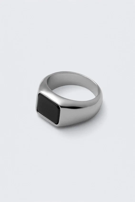 Anillo de sello con ojo de tigre – Plata – Piedra negra Anillo de sello con ojo de tigre – Plata – Piedra negra