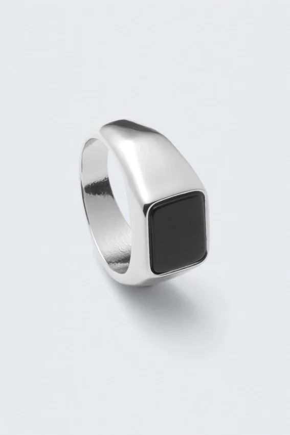 Anillo de sello con ojo de tigre – Plata – Piedra negra Anillo de sello con ojo de tigre – Plata – Piedra negra