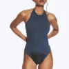 Bañador con cuello halter y lazos – Azul oscuro