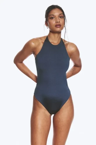 Bañador con cuello halter y lazos – Azul oscuro