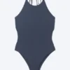 Bañador con cuello halter y lazos – Azul oscuro