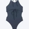 Bañador con cuello halter y lazos – Azul oscuro