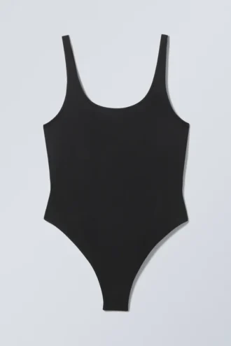Bañador con escote redondo y espalda baja – Negro