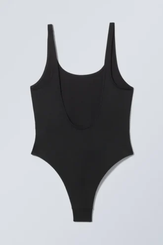 Bañador con escote redondo y espalda baja – Negro