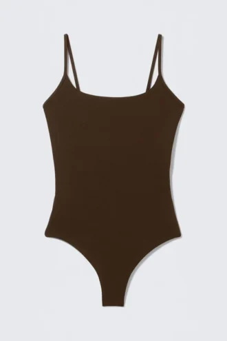 Bañador de cuello cuadrado – Marrón oscuro