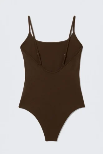 Bañador de cuello cuadrado – Marrón oscuro