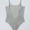 Bañador de cuello redondo con pedrería – Gris – Pedrería