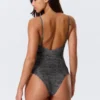 Bañador estampado con cuello cuadrado – Gris oscuro – Estampado de cocodrilo