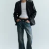 Blazer de botonadura sencilla con efecto craquelado – Negro Blazer de botonadura sencilla con efecto craquelado – Negro