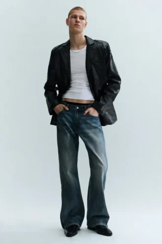 Blazer de botonadura sencilla con efecto craquelado – Negro