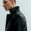 Blazer de botonadura sencilla con efecto craquelado – Negro Blazer de botonadura sencilla con efecto craquelado – Negro