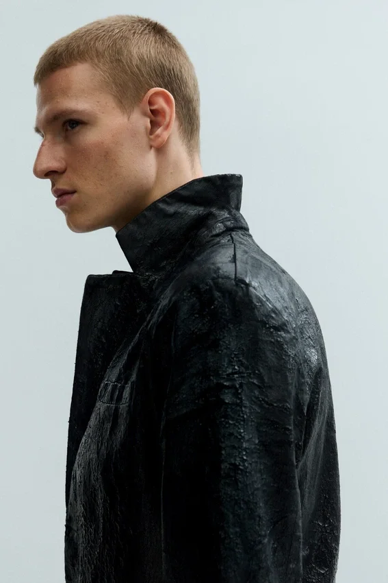 Blazer de botonadura sencilla con efecto craquelado – Negro Blazer de botonadura sencilla con efecto craquelado – Negro