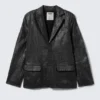 Blazer de botonadura sencilla con efecto craquelado – Negro Blazer de botonadura sencilla con efecto craquelado – Negro