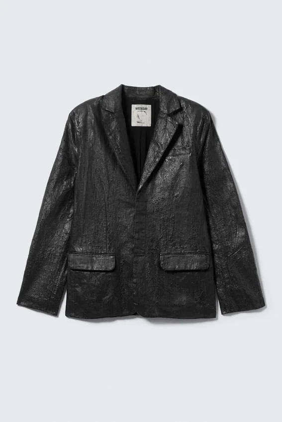 Blazer de botonadura sencilla con efecto craquelado – Negro Blazer de botonadura sencilla con efecto craquelado – Negro