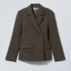 Blazer de mezcla de lana con diseño en espiga – Marrón/Gris