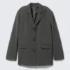 Blazer de sarga drapeado – Gris oscuro jaspeado Blazer de sarga drapeado – Gris oscuro jaspeado