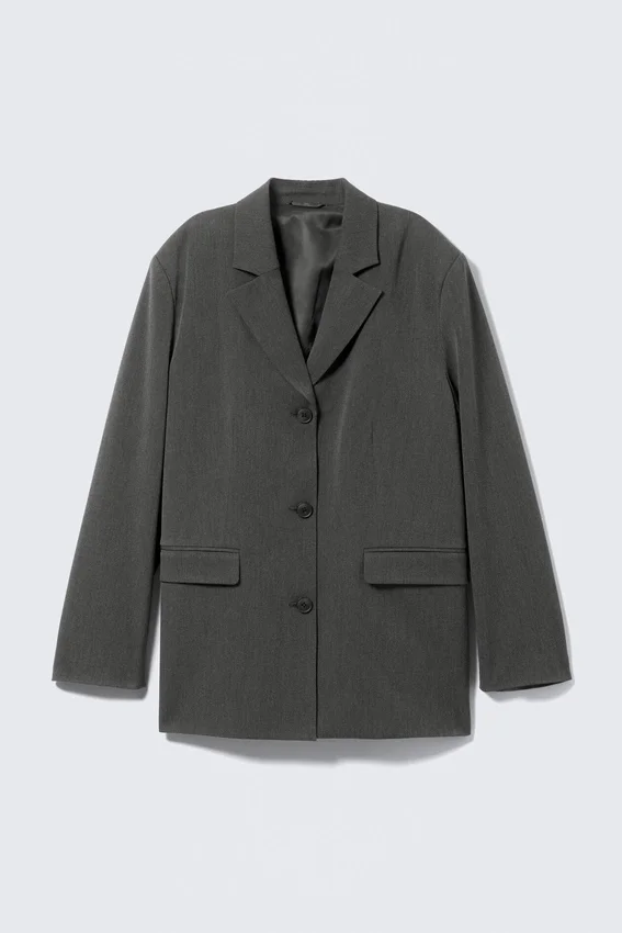 Blazer de sarga drapeado – Gris oscuro jaspeado Blazer de sarga drapeado – Gris oscuro jaspeado
